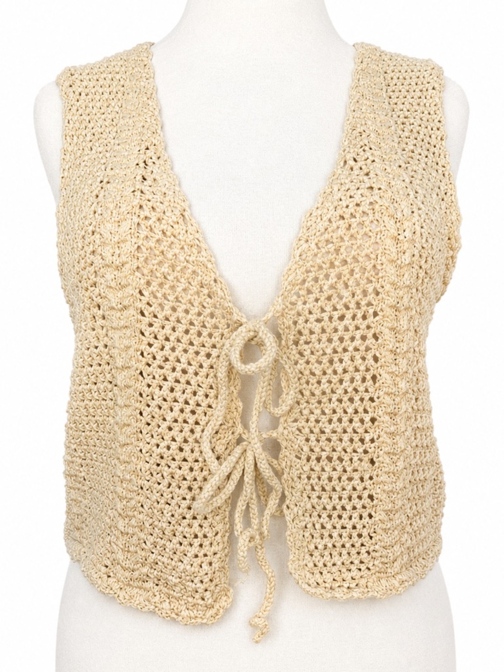 Cotton On Cream Crochet Tie Front Boho Vest Top XL